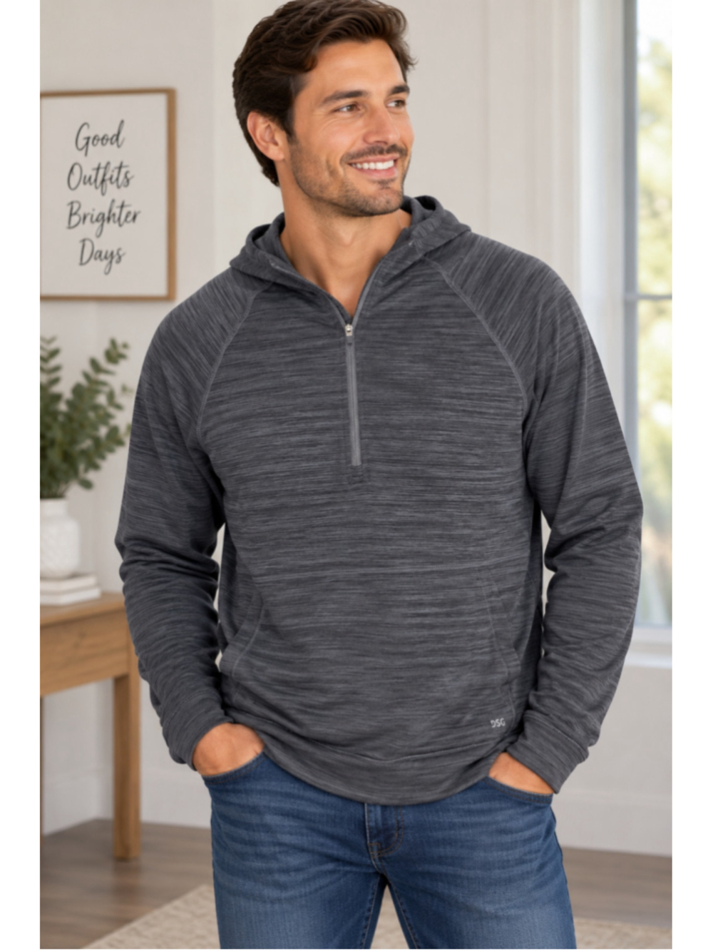 DSG Quarter-Zip Hoodie Sweatshirt Grey Men’s Size L